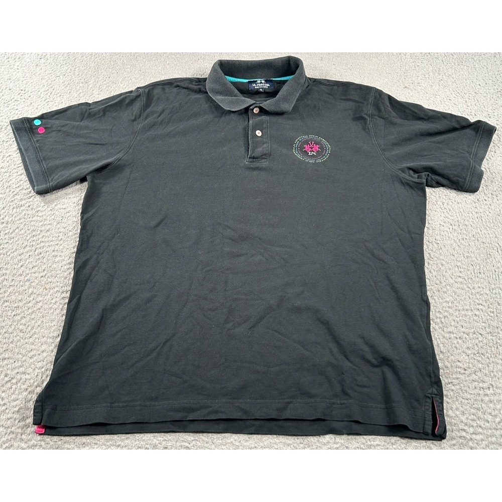 La Martina Polo Shirt Men's XL‎ Black Golf Activewear Comfort Embroidered